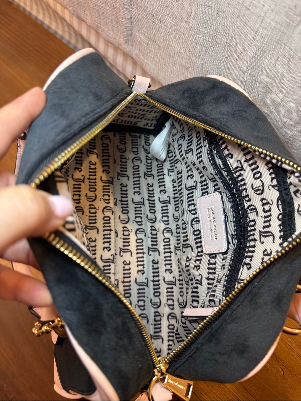 Juicy Couture Black Suede Satchel with Pink Trim - Picture 4 of 9